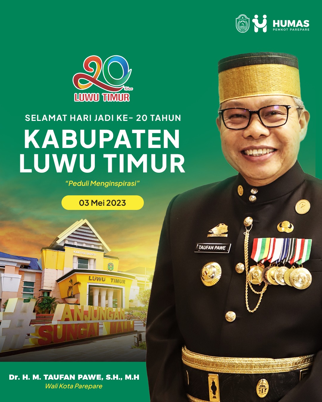 Selamat Hari Jadi ke-20 Luwu Timur, Taufan Pawe Dorong Sinergitas Antar Daerah